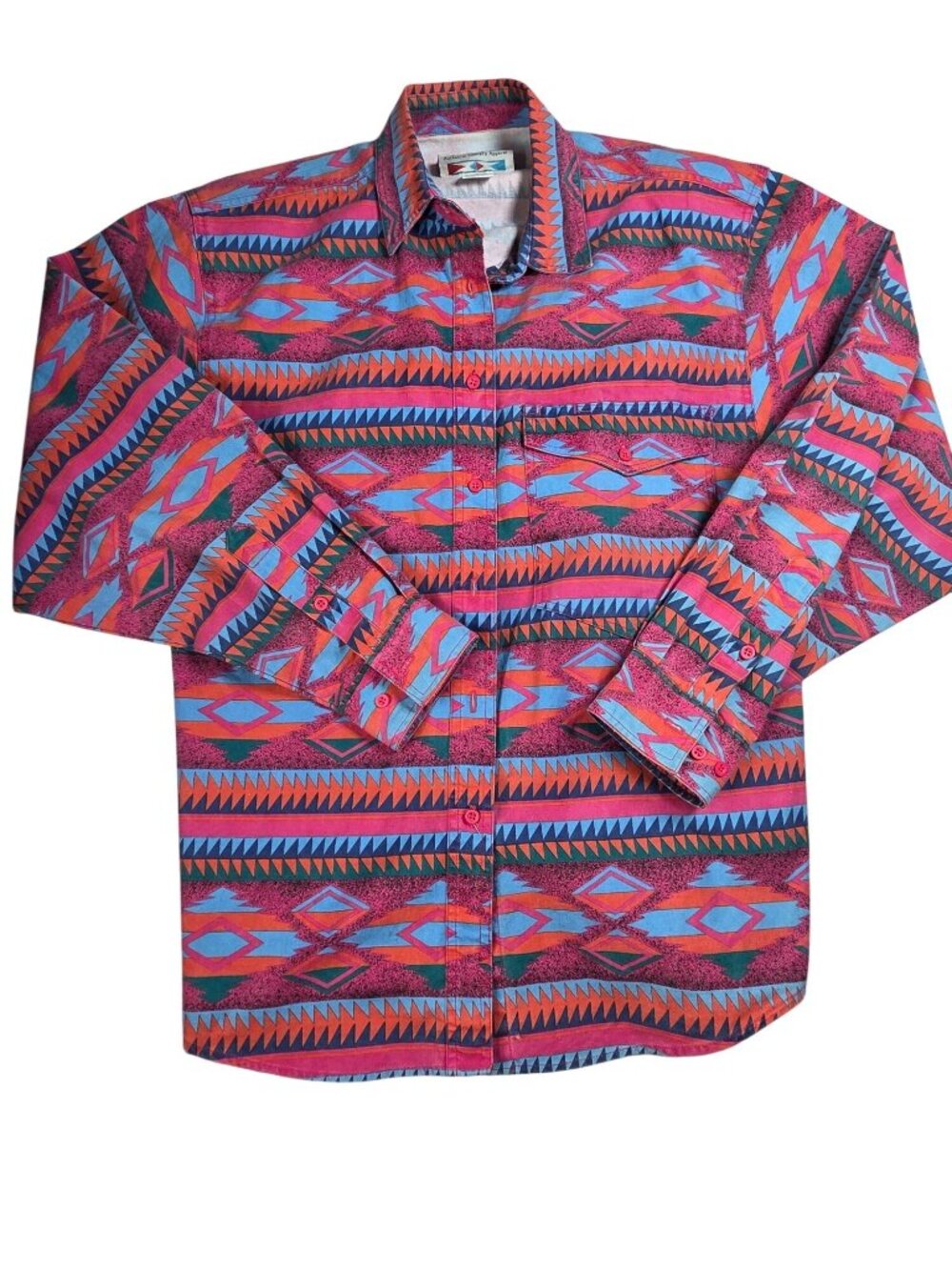 Wrangler Womens XL Western Button-Up Shirt Aztec Print Red Multicolor Cotton